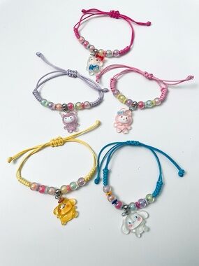 5 Cute Pastel Beaded Charm Bracelets - Set of 5